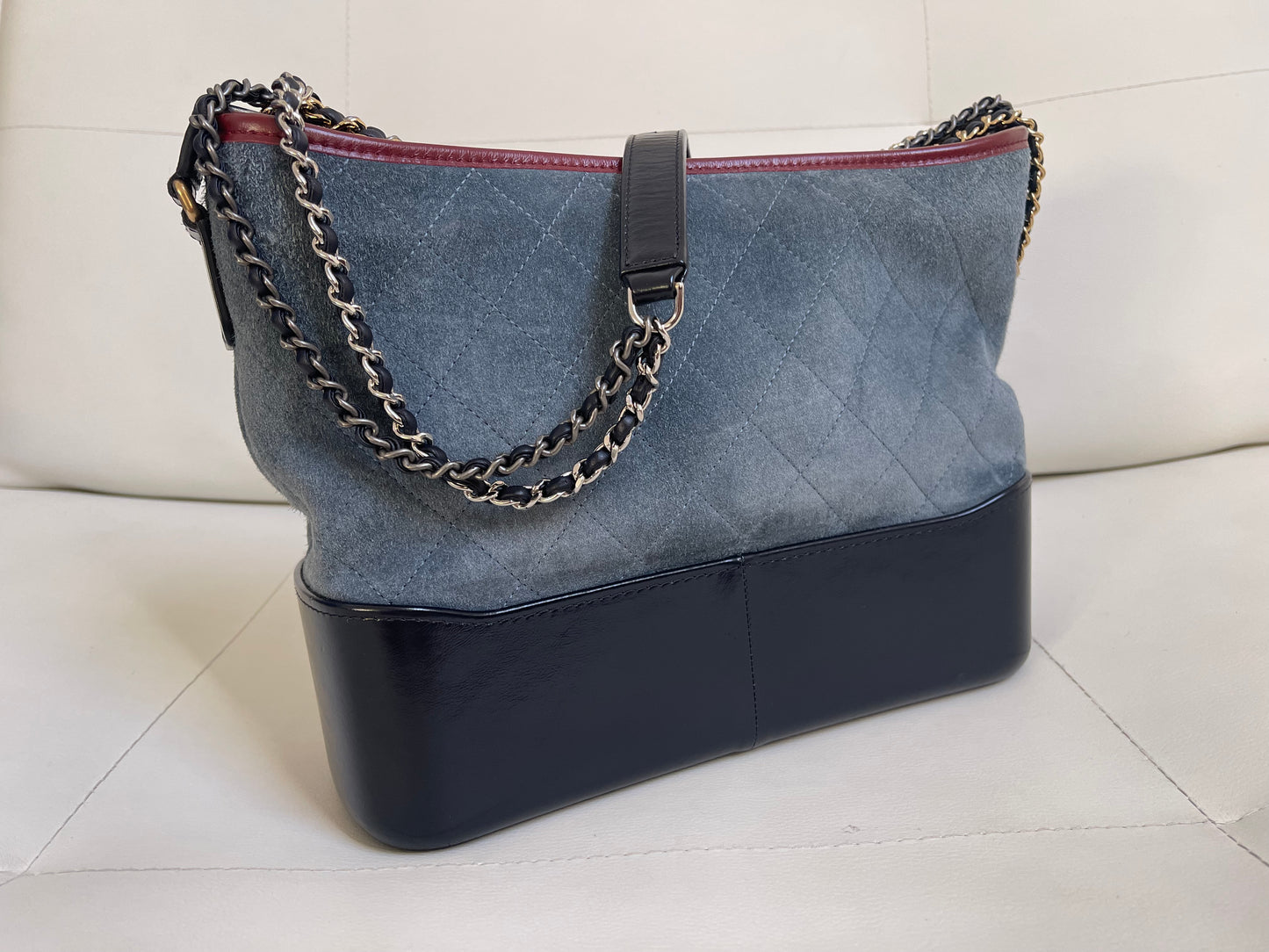 Chanel Gabrielle Hobo Medium | Series 24 (2017-2018) | Blue Suede & Patent Leather with Tricolor Hardware
