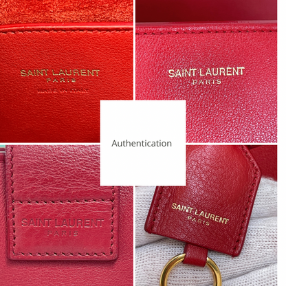 Yves Saint Laurent Baby Cabas Monogram W/ Strap | Red Calfskin Leather & GHW