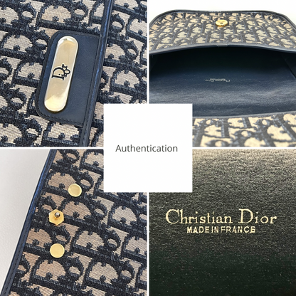 Christian Dior Vintage Oblique Shoulder Bag Navy Canvas & Leather