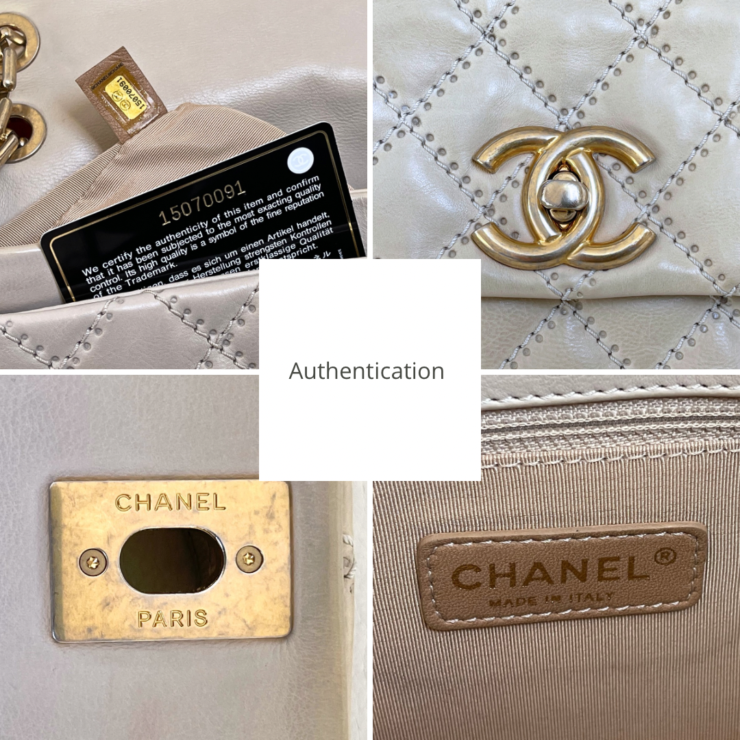 Chanel Ultimate Stitch Retro Flap Bag | Series 15 (2011-2012) | Champagne Beige Quilted Calfskin & GHW