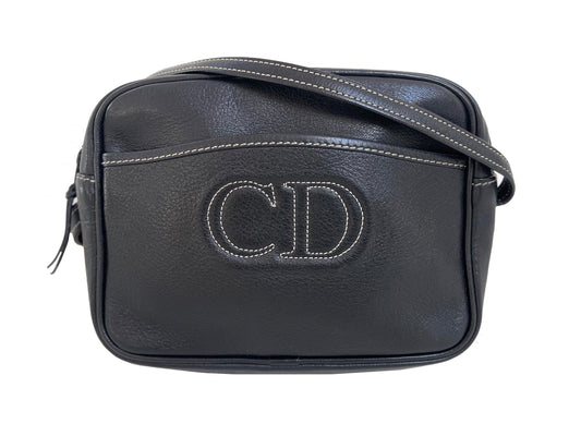 Dior Vintage Crossbody Camera Bag | Black Leather w/ CD embroidered logo