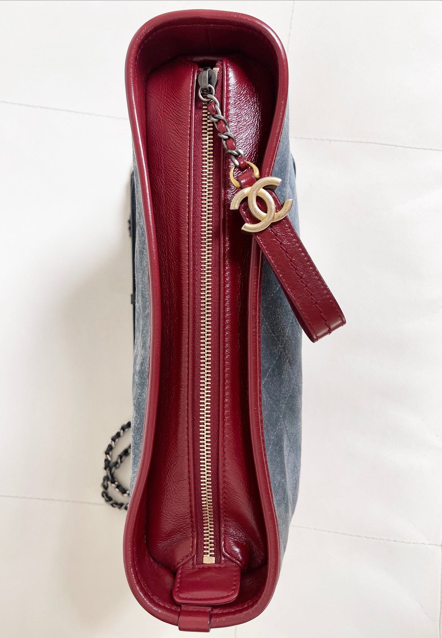 Chanel Gabrielle Hobo Medium | Series 24 (2017-2018) | Blue Suede & Patent Leather with Tricolor Hardware