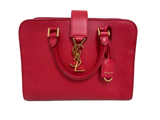 Yves Saint Laurent Baby Cabas Monogram W/ Strap | Red Calfskin Leather & GHW