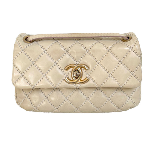 Chanel Ultimate Stitch Retro Flap Bag | Series 15 (2011-2012) | Champagne Beige Quilted Calfskin & GHW