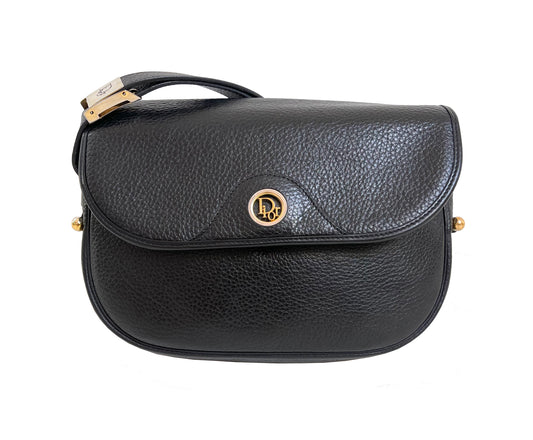 Vintage Christian Dior black grained leather flap bag shoulder crossbody 1990s Dior logo bag Australia