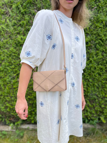 Hermès 1970s Archival Envelope Clutch w/ Strap | Warm Beige Lambskin | Cross-Stitched (Rare Vintage)