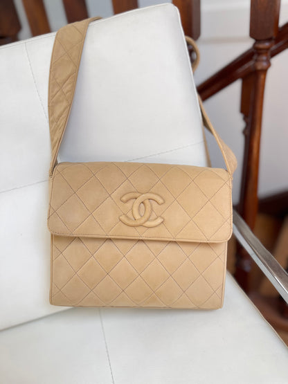 Chanel Quilted Classic Camera Single Flap Bag | Series 2 (1991-1994) | Sand Beige Lambskin