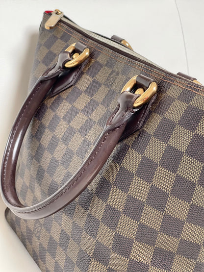 Louis Vuitton Saleya PM leather handles Damier Ebene tote