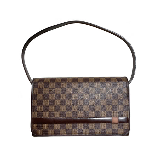 Vintage Louis Vuitton Tribeca Long Damier Ébène canvas shoulder bag with leather trim Australia