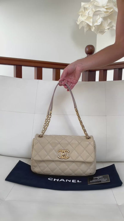 Chanel Ultimate Stitch Retro Flap Bag | Series 15 (2011-2012) | Champagne Beige Quilted Calfskin & GHW