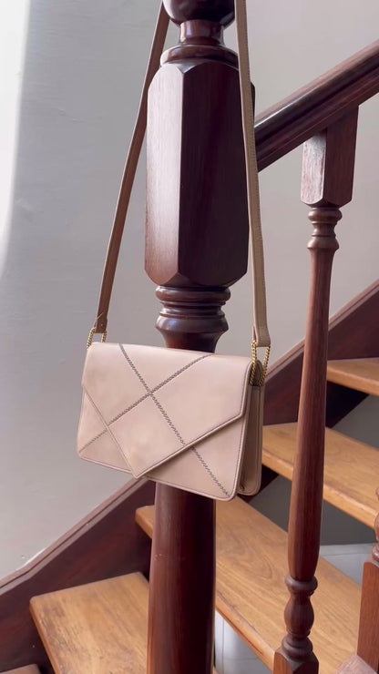 Hermès 1970s Archival Envelope Clutch w/ Strap | Warm Beige Lambskin | Cross-Stitched (Rare Vintage)