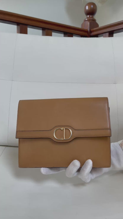 Christian Dior Vintage CD Logo Chain Clutch Caramel Tan Calfskin & Gold-Tone Hardware