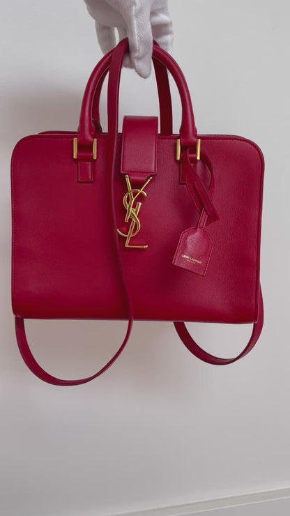 Yves Saint Laurent Baby Cabas Monogram W/ Strap | Red Calfskin Leather & GHW