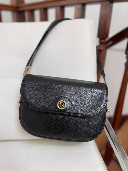  Vintage Christian Dior black grained leather flap bag shoulder crossbody cover image